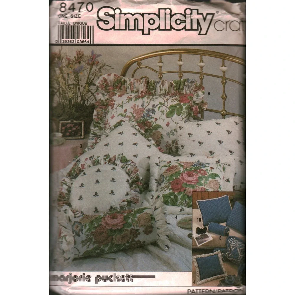 Simplicity 8470 Marjorie Puckett Pillows Sewing Pattern Bed Rest Shams Vintage